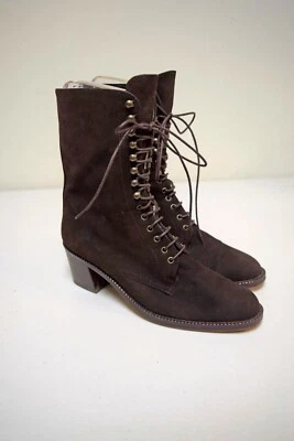 DAVID AARON Chocolate Brown Suede Lace Up Ankle Boots Handmade in Spain 6.5 M - Image 1 of 4