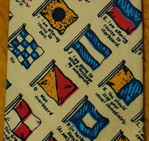1960s 1970s ~ VINTAGE COTTON SQUARE TIE ~ BLUE RED YELLOW ~ SAILING FLAGS ~ 58" - Picture 1 of 6