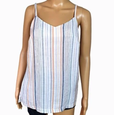 POL top blouse Linen Sze 10/12 stripped tank strappy Designer New  tunic style - Image 1 of 4