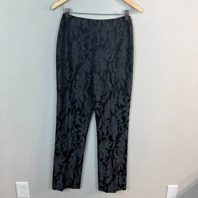 Pantalones Max Mara Mujer 6 Negro Gris Hoja Lana Virgen Seda Pierna Recta Cachicho Foto 1 de 4