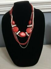 STATEMENT COSTUME JEWELRY RED CHAIN / PERAL COCKTAIL NECKLACE! MSRP: $31.99 