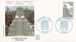 Briefumschlag 1. Tag 1499 1986 Unesco Tempel von Tikal Guatemala - Bild 1 von 2