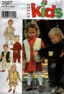 Dress, Romper, Vest Sewing Pattern Style Kids 2687 Toddler Size 1/2, 1, 2, 3, 4 - Picture 1 of 3