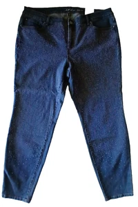Skinny Leg Regular Fit Tummy Control Womans Blue Jeans Pants Studs Size 18W NEW - Picture 1 of 5