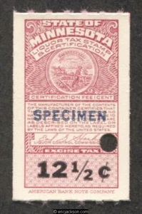 MINNESOTA Wine & Liquor Revenue Stamp MN WL108S blue SPECIMEN ovpt - Picture 1 of 1