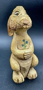 Vintage Dopey skurril Holz geschnitzt Hase Kaninchen - Bild 1 von 7