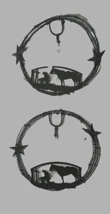 Westernkunst Wanddeko Stacheldrahtkranz - Cowboy betet mit Pferd, Stern, Steigbügel - 2 - Bild 1 von 8