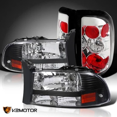 Fits 1997-2004 Dodge Dakota Black 1PC Style Headlights+Clear Tail Brake Lamps - Imagem 1 de 4