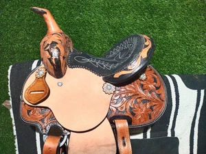 Youth Child Western Leather Barrel Racing Horse Tack Saddle Size- 10'' - Picture 1 of 5
