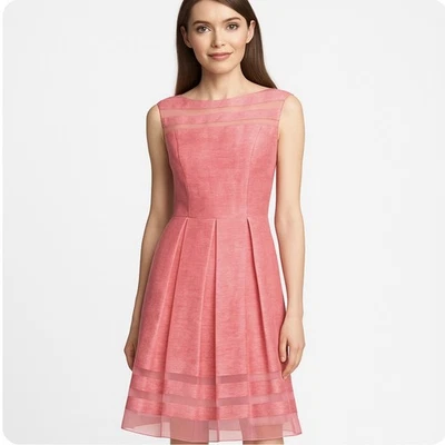 Elie Tahari Daisy Dress Pink Linen Blend Sheer Stripe Fit Flare Size 10 NWT - Image 1 of 4