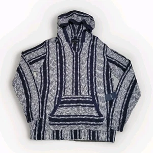Lucky Brand Men's Unisex Medium Baja Hoodie Sweater Poncho Striped Cotton $119 - Picture 1 of 9