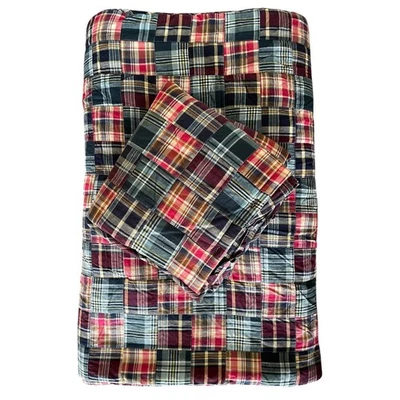 Ralph Lauren University Layne Twin Madras Quilted Patchwork Comforter Sham Set - Image 1 of 4