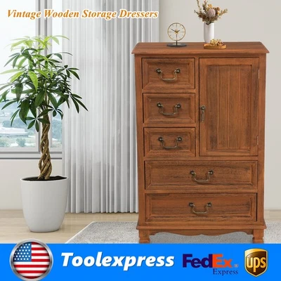 5 Drawers Dresser Wooden Storage Dressers Chests of Drawers for Bedroom Home - Image 1 of 4