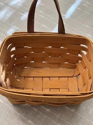 Vintage 1998 Longaberger Hanging Mail Basket Leather Strap 7”x 5” Cottagecore - Image 1 of 4
