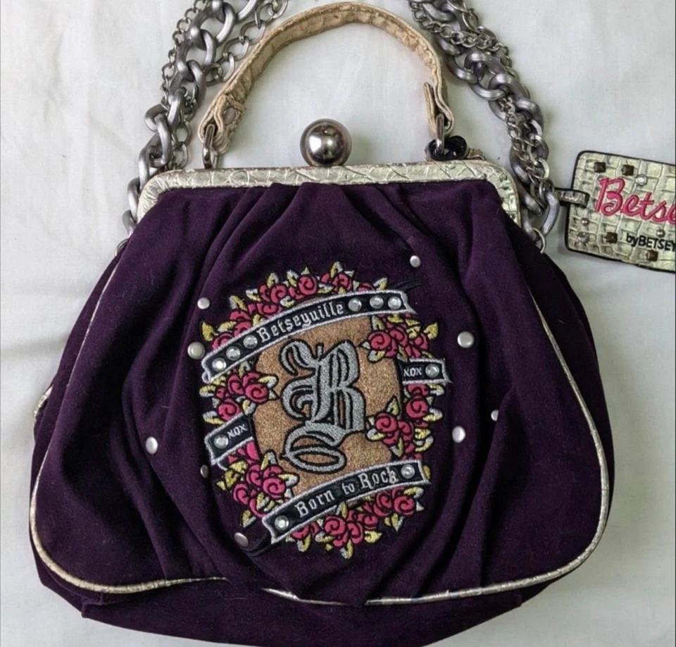 Vintage Velour Betsey Johnson Chain Purse Shoulder Or Handbag - Image 1 of 4