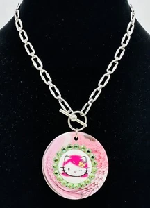 Vintage Hello Kitty Tarina Tarantino Toggle Necklace Light Pink Green Crystals - Picture 1 of 9
