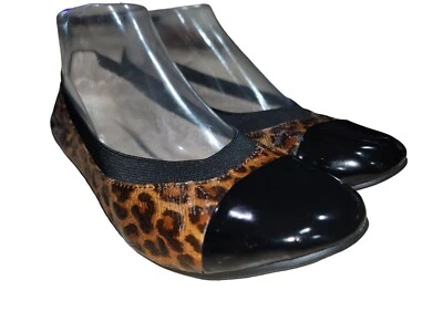 Zapatos planos Adrienne Vittadini para mujer Vienna leopardo negro charol talla 6,5 Foto 1 de 4