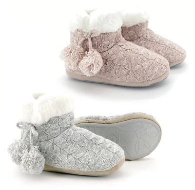 heimtexland ® Hüttenschuhe Strick Hausstiefel Gefüttert Fell Hausschuhe Typ780