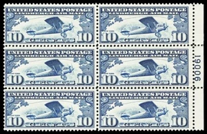 Scott C10 1927 10c Lindbergh Airmail Plate Block of 6 Mint F-VF NH Cat $130 - Picture 1 of 1