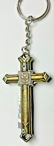 Vintage Crucifix Holy Cross Knife Keychain Pocket Knife RARE USSR - Picture 1 of 9