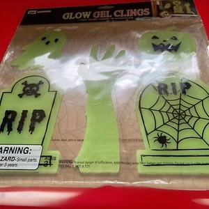 Halloween Glow In The Dark Gel Clings Reusable Window Stickers 5 Pc Graveyard - Picture 1 of 8