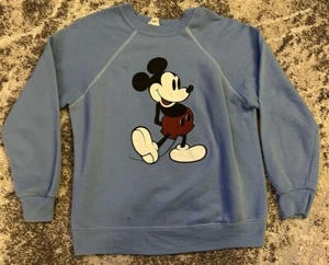 VTG Raglan Blue Disney Casuals Mickey Mouse Crewneck Sweatshirt Large Disneyland - Picture 1 of 6