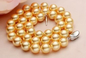 Charming 17"10-11mm Natural South Sea Genuine Gold Perfect Round Pearl Necklace - Imagen 1 de 1