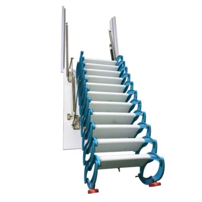 PREASION Attic Ladder Loft Wall Folding Stairs Blue 9.18ft Side-Mounted Pull Down Ladder