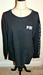PINK Victoria's Secret Campus-Pullover LOGO-Ärmel SCHWARZ Größe Large neu mit Etikett - Bild 1 von 7