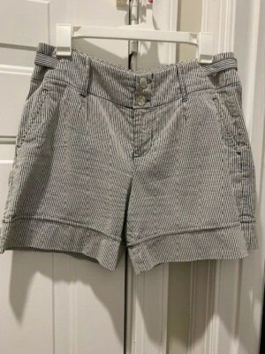  Pantalones Cortos Madison Botón Cremallera Mujer Talla 6 NEGRO BLANCO Rayas Puños Foto 1 de 4