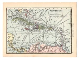 1917 Original Antique Hammond Atlas Map of West Indies on reverse Mexico