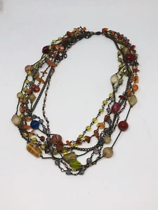 Beaded Multi-Layered Colorful Necklace Red Green Orange Blue Brown - Picture 1 of 3
