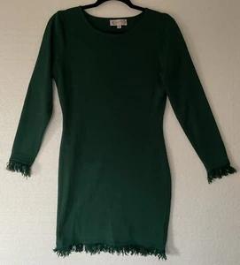 nanette lepore dress women M emerald green long sleeve fringe knit stretch - Picture 1 of 8