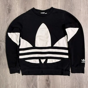 Adidas Originals Sweatshirt Kids Medium Black White Trefoil Logo Pullover Y2K - Picture 1 of 5