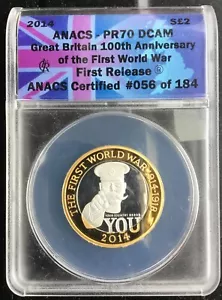 ANACS PR70CAM GREAT BRITAIN 2014 100TH ANNIVERSARY OF 1ST WORLD WAR COIN - Picture 1 of 2