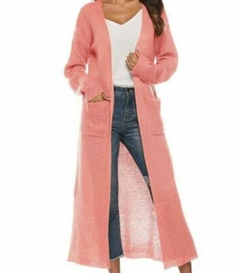 Maxi cardigan lungo spolverino manica lunga aperto davanti maglione cappotto donna - Foto 1 di 20