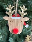 Gisela Graham Set of 8 Wooden Reindeer Heads Rustic Christmas Tree Decoration
