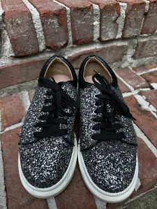 Linea Paolo Women's Kelsey Sneaker Shoe Silver Glitter Black Size 9 - Picture 1 of 14