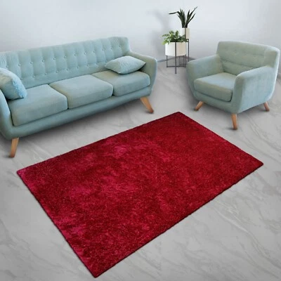 Eco-Friendly Hand Tufted Shag Polyester Area Rug Solid Dark Pink BBH Homes - Image 1 of 4