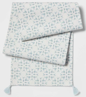 Cotton Slub Table Runner with Tassels Blue -Threshold Extended Length 14" x 108" - Image 1 of 2