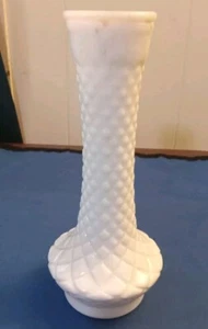 Vintage Randall White Milk Glass Diamond Quilted Pattern Bud Vase 9" Free Shipp - Picture 1 of 5