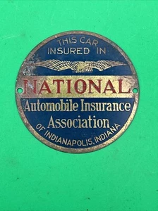 BRASS NATIONAL Automobile Insurance Vintage Radiator Badge License Plate Topper - Picture 1 of 5