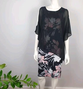 Teaberry Size 12 Pencil Dress Sheer Overlay Black Floral Stretch Sleeveless Wome - Picture 1 of 14