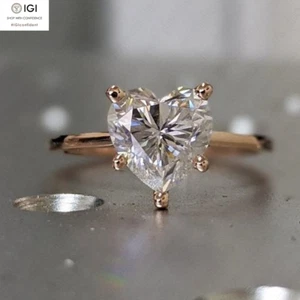 2.50Tcw Heart Cut IGI Lab Grown Diamond Engagement Ring In Solid 14K Rose Gold - Picture 1 of 11