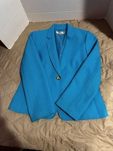 Tahari Levine Studio Blazer Womens Size 12 Blue Collared Long Sleeve Two Pockets - Picture 1 of 13