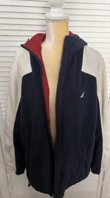 VTG  Nautica Jacket Mens Reversible Blue Cream Red Fleece Raincoat Windbreaker - Image 1 of 4