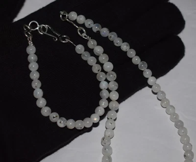 925 Argento Sterling Naturale Arcobaleno Luna Liscio Perline Gioielli Mala - Immagine 1 di 4