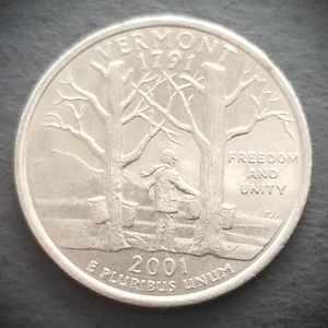 2001 D Vermont ~ US State Quarter ~ 25¢ KM# 321 - genauer abgebildeter Artikel - Bild 1 von 2