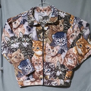 VTG 90’s BLACK MOUNTAIN Y2K All-Over Kitten Cat Fleece Zip Up Jacket - Size 2X - Picture 1 of 12