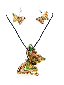 Collar colgante mariposa de vidrio arte murano + juego de pendientes - Imagen 1 de 2